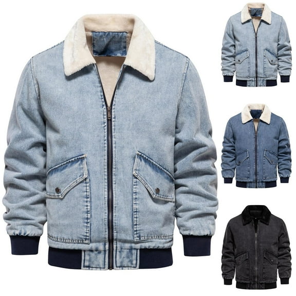 Kinrui Men's Sherpa Fleece Lined Thicken Denim Jacket, Men Lapel Winter Warm Jean Jacket Slim Fit Trucker Cowboy Denim Coat Dark Blue,XXL