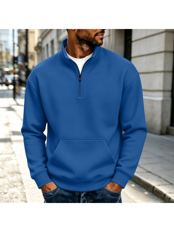 Mens Quarter Zip Pullover Casual Solid Color Sweatshirts No Hood Outdoor Workout Sport Sweatshirt with Pockets,Size S-3XL