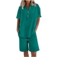 thumbnail image 1 of Kinrui PLus Size Linen Short Sets for Women 2 Piece Short Sleeve Shirts Wide Leg Shorts Loose Fit Casual Cotton Linen Sets Summer Outfits Mint Green M, 1 of 5