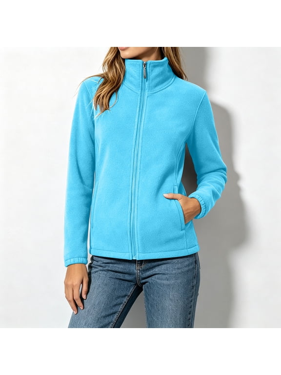 Petite Women Polar Fleece Full Zip Jackets Lightweight Casual Layering Coats Long Sleeve Stand Collar Athletic Running Cozy Outwear with Pockets XS-2XL