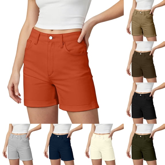 Kinrui Petite Womens Shorts Lightweight Stretch Straigh Leg Summer Shorts with Pocket S-2XL