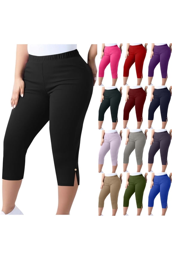 Plus Size Capri Leggings for Women Casual Stretch Elastic Waist Yoga Crop Pants Comfy Soft Tummy Control Bottoms Dark Blue 3XL