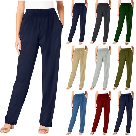 Kinrui Plus Size Dress Pants Women Tummy Control Stretchy Straight Leg Work Pants Navy 2XL