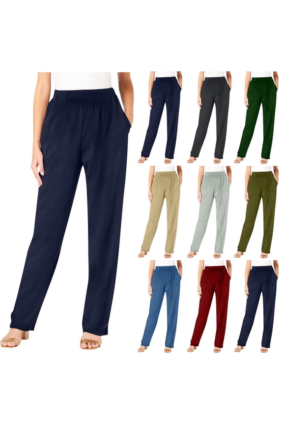 Plus Size Dress Pants Women Tummy Control Stretchy Straight Leg Work Pants Navy 2XL