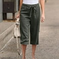 thumbnail image 1 of Kinrui Plus Size Linen Capri Pants for Women Bermuda Shorts High Waisted Wide Leg Cropped Pants Casual Palazzo Pant with Pockets Army Green 4XL, 1 of 6