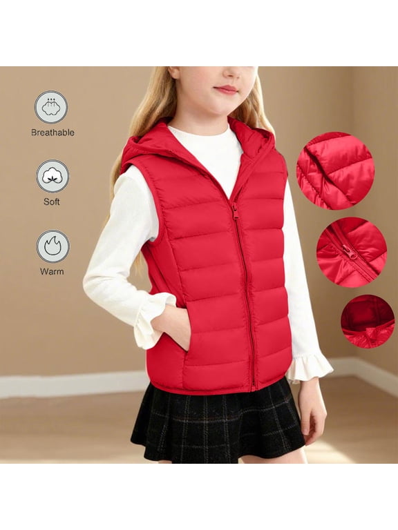 Puffer Vest Hooded for Girl 3-14 Years Zip Up Sleeveless Winter Jackets Lightweight Waistcoat with Side Pockets
