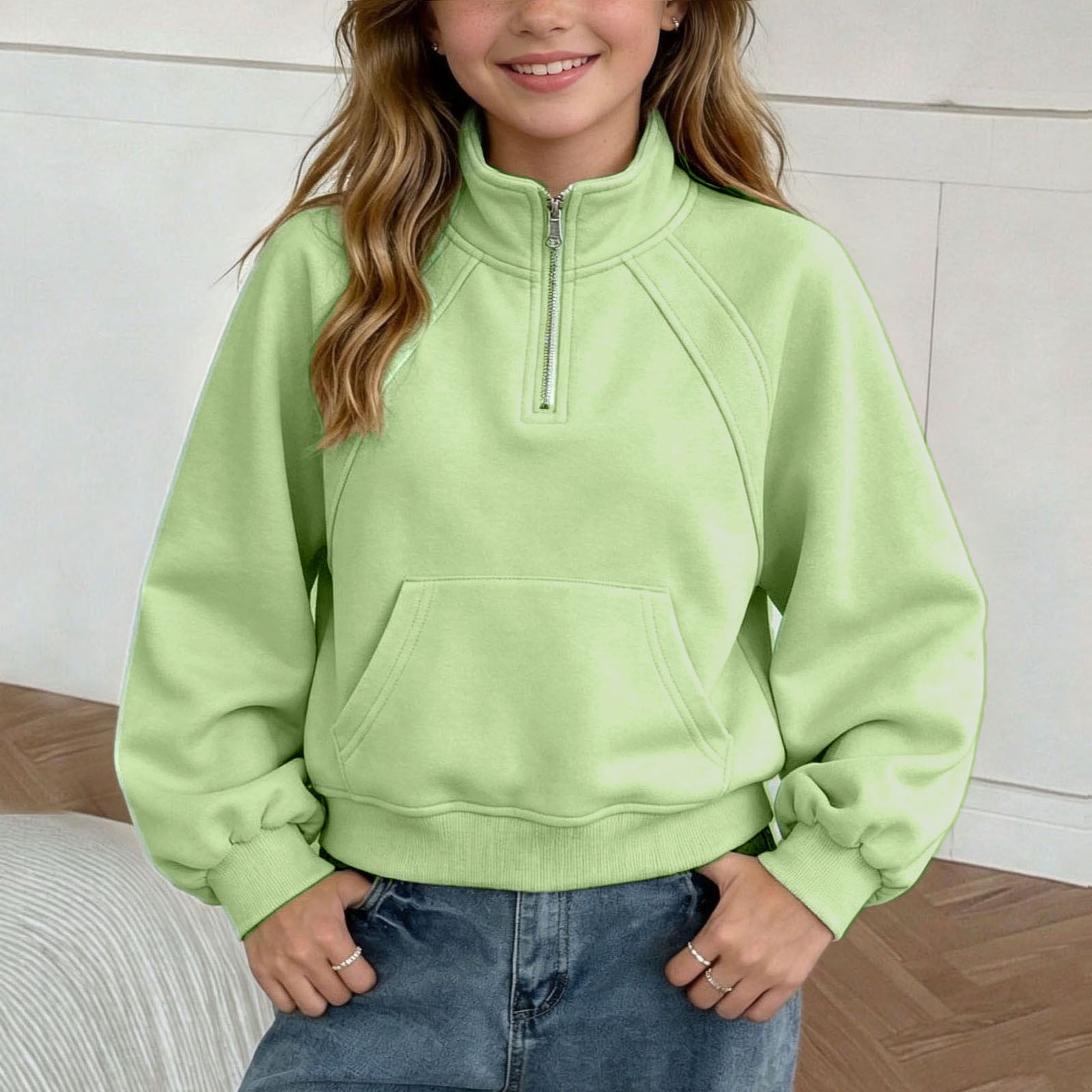 Kinrui Quater Zip Pullover for Girl Cozy Stand Collar Sweatshirts Youth ...