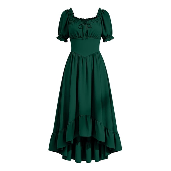Kinrui Renaissance Dress Women Cottagecore Corset Dress Ruffle Maxi Dress with Pockets Army Green S