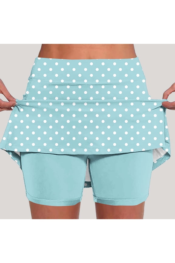 Skorts for Women, Women's Casual Athlete Tennis Skirts with Bulit in Short, Dot Print Golf Workout Skort with Pockets Light Blue S