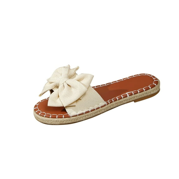 Kinrui Slide Sandals for Women Women's Fashion Casual Spring And Summer New Style Solid Color Bow Flat Slippers