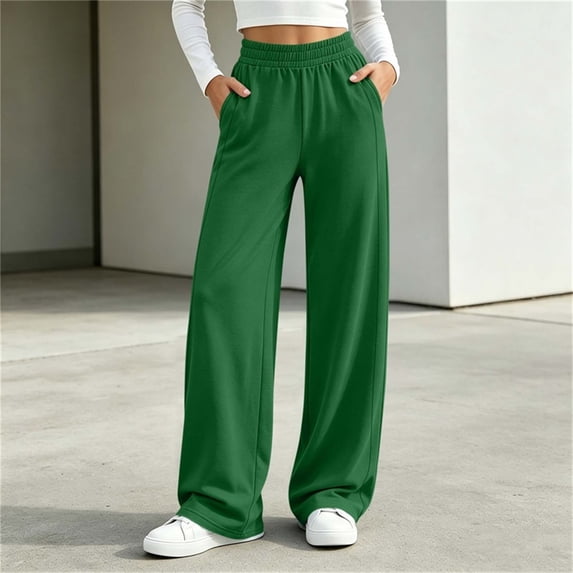 Kinrui Straight Leg Sweatpants for Petite Women Baggy Lounge Elastic Waist Pants Comfy Cute Fall Trousers Army Green M
