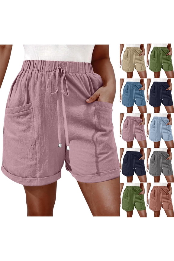 Summer Shorts for Women High Rise Wide Leg Roll Up Boho Beach Shorts Gray S