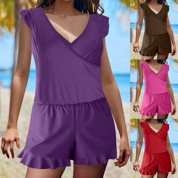 Kinrui Swimsuits for Women with Built in Bra One Piece Swim Romper Full Coverage Bathing Suits Boyleg Jumpsuit Swimsuit Red,L