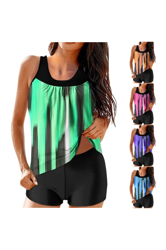 Tankini Swim Suits for Women 2026 Tummy Control Two Piece Bathing Suit with Boy Shorts Tie-Dye Modest Swimwear Orange,XXL