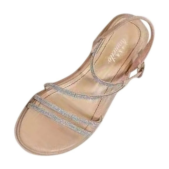 Kinrui Wedge Sandals for Women Women's Fashion Casual Summer New Beach Rhinestone Flat Sandals