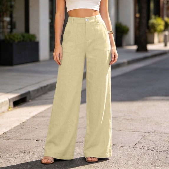 Kinrui Wide Leg Pants Women High Waisted Dressy Work Trousers Office Formal Daily Wear Slacks Khaki 2XL