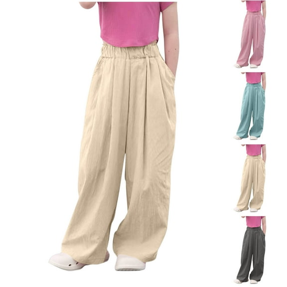 Kinrui Wide Leg Pants for Girl Quick Dry Ice Silk Pants Anti-Mosquito Sun Protection Palazzo Tousers Size 4-13 Pink 6 Years