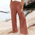 thumbnail image 1 of Kinrui Women Linen Palazzo Pants Summer Boho Wide Leg Smocked Waist Lounge Pant Beach Travel Vacation Trousers Brown M, 1 of 5