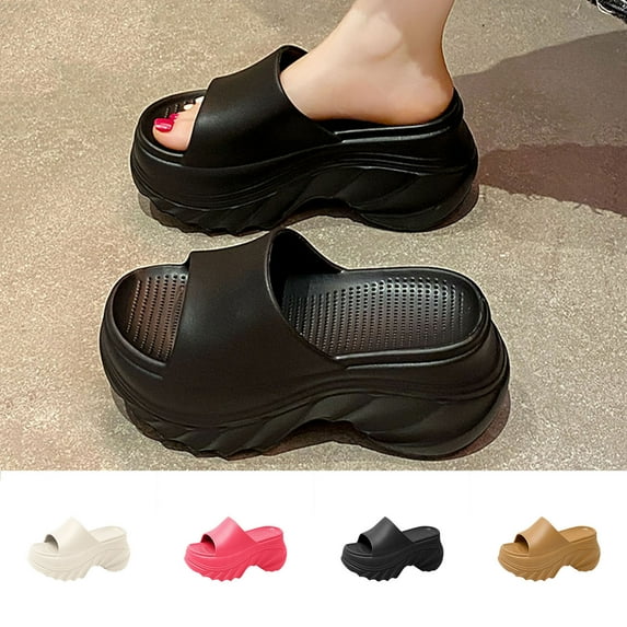 Kinrui Women Round Open Toe Slides Sandals Soft Non-Slip Slip On Bathroom Shower Slippers