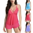 thumbnail image 1 of Kinrui Women's Bathing Suits Two Piece Swimsuits Athletic Swim Tankini Tops Crisscross Sexy V Neck Swimwear with Boyshorts Pink,XXL, 1 of 8