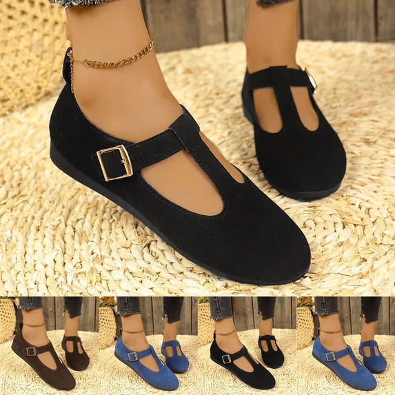 Kinrui Women's Flats Ballet Closed Toe One Line Buckle Shoes Casual Business Office Work Flats Shoes 6.5