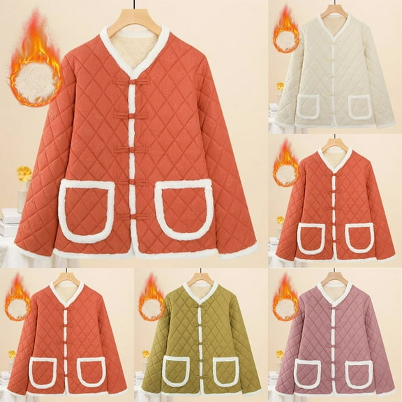 Kinrui Women's Fleece Lined Jacket Corduroy Quilted Buckle Long Sleeve Winter Coat Fall Warm Outerwear Tops with Pockets Pink,XXXL