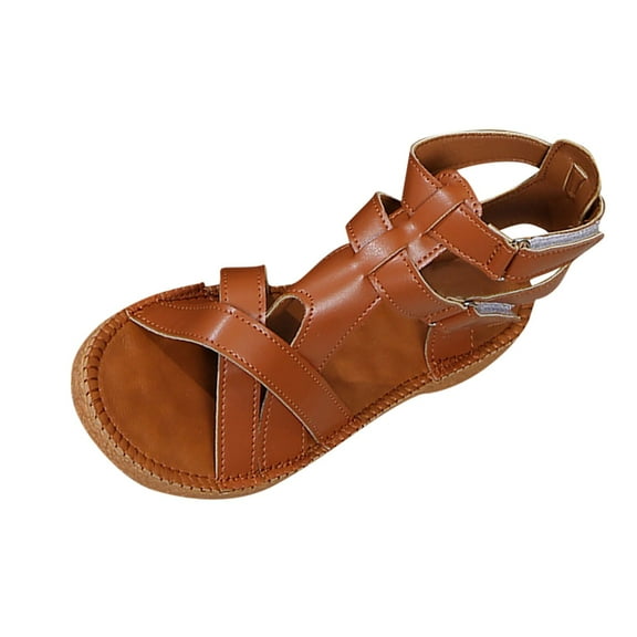 Kinrui Women's Leather Sandals Women's Fashion Casual Spring And Summer New Style Solid Color Versatile Flat Open Toe Outdoor Beach Sandals