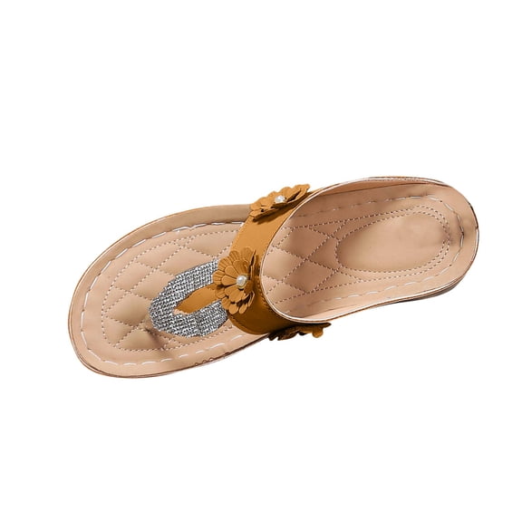 Kinrui Women's Leather Sandals Women's Fashion Casual Summer New Style Solid Color Fish Mouth Wedge Heel Fashionable Bright Diamond Flower Line Beach Flip Flops Sandals