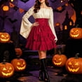 thumbnail image 1 of Kinrui Women's Pirate Costume Retro Renaissance Ruffle Outfit Set Steampunk Gothic Lace Up High Waist Layered Dress Red XL, 1 of 8