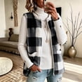 thumbnail image 1 of Kinrui Women's Plaid Fleece Vests Tops Zip Up Collarless Sleeveless Fall Jacket Lightweight Fuzzy Outerwear with Pockects Black XXL, 1 of 5