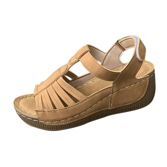 Kinrui Women's Platform Sandals Women's Fashion Casual Summer New Solid Color Fish Mouth Roman Thick Bottom Wedge Heels Sandals