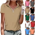 thumbnail image 1 of Kinrui Women's Short Sleeve T-Shirts Summer Elegant V Neck Zipper Collared Golf Tops Slim Fitted Dressy Blouses Gray S, 1 of 6