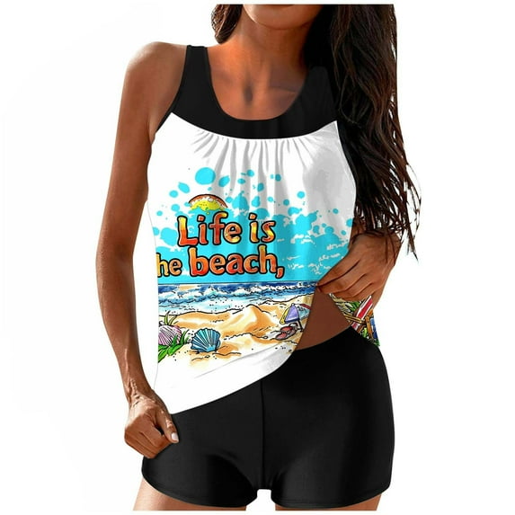 Kinrui Women's Tankini Swimsuits Modest Tankini Tops with Boy Shorts Funny Swimwear Tummy Control Two Piece Bathing Suits Multicolor,L