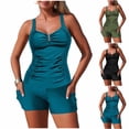 thumbnail image 1 of Kinrui Women's Tankini Swimsuits with Shorts - Two Piece Tummy Control Bathing Suit Twist Bandeau Swimwear with Pockets XL, 1 of 7