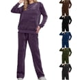 thumbnail image 1 of Kinrui Womens 2 Piece Outfits Fluffy Fleece Lounge Sets Fall Winter Warm Sweatshirt Wide Leg Sweatpants Tracksuits Matching Pants Set Purple,XL, 1 of 8