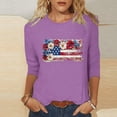 thumbnail image 1 of Kinrui Womens American Flag Graphic Tees Causal 3/4 Sleeve 250th Anniversary USA Shirts Cute Crew Neck Stars Stripes Print Patriotic Tops Plus Size Purple 2XL, 1 of 5