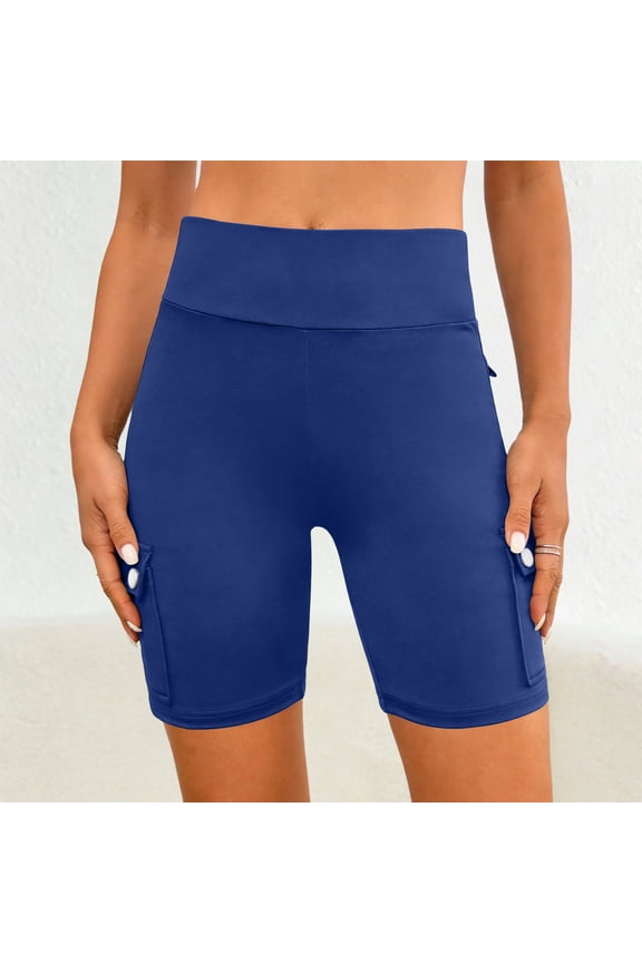 Womens Biker Shorts Butt Lifting Cargo Workout Shorts Stretch Gym Long Shorts Blue S