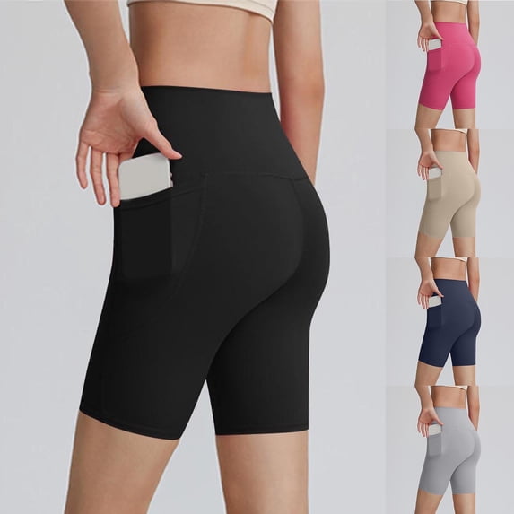 Kinrui Womens Biker Shorts Stretch High Waist Tummy Control Running Workout Bottoms Pink XL