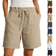 thumbnail image 1 of Kinrui Womens High Waisted Cuffed Shorts Summer Casual Drawstring Bermuda Long Shorts with Pockets 5" 10" Dark Gray XL, 1 of 9