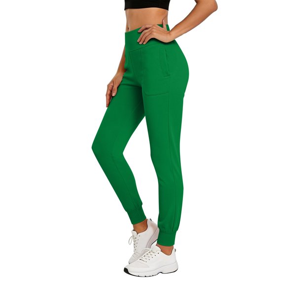 Kinrui Womens Joggers High Waisted Athletic Workout Leggings Stretch Yoga Tapered Pants for Travel Gym Lounge Green M