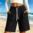 thumbnail image 1 of Kinrui Womens Long Shorts Waffle Knit Elastic Waist Drawstring Knee Lenght Pants with Pocket Black 2XL, 1 of 6