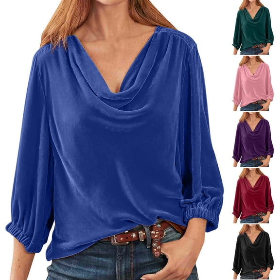 Kinrui Womens Long Sleeve Velvet Shirts Stacked Collar Basic Tee Fall Trendy Spring Top Business Casual Work Shirt Blouse Red,M