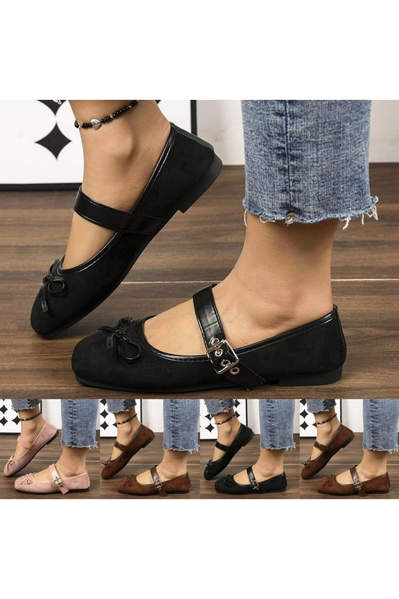 Womens Mary Jane Flats Closed Pointed Toe Ballet Flat Studded Metal Adjustable Buckle Dress Shoes 5.5