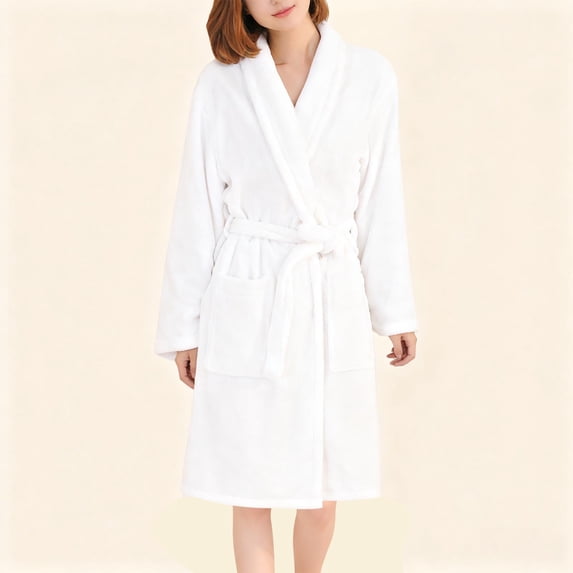 Kinrui Womens Mens Robes Plush Fleece Long Bathrobe Fuzzy Warm Housecoat with Tie Waist Valentine's Day Gifts White 2XL