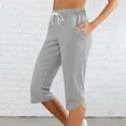 thumbnail image 1 of Kinrui Womens Plus Size Knee Pants Slit Hem Capris Casual Elastic Waist Drawstring Summer Crop Trousers Gray 3XL, 1 of 9