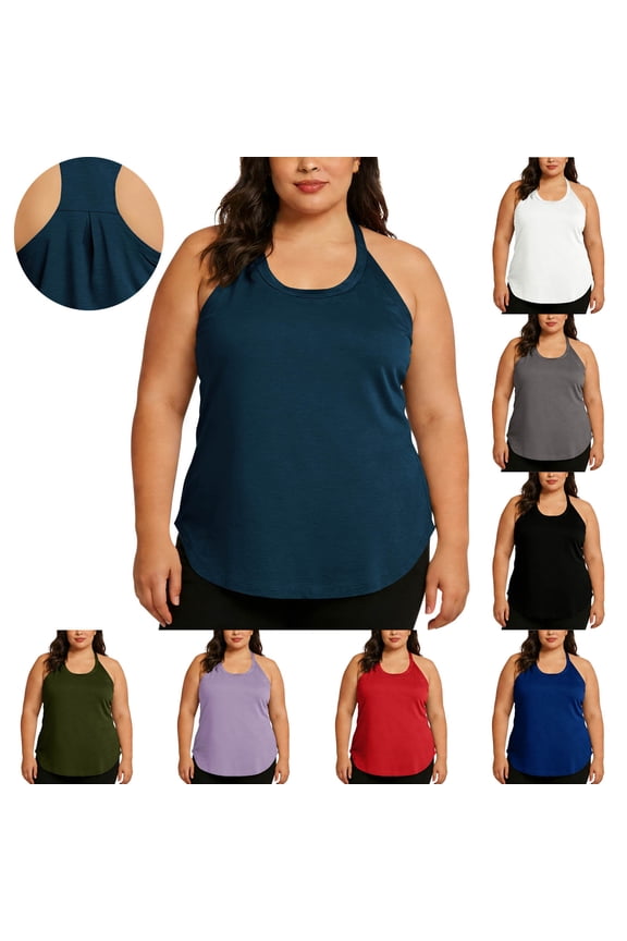 Womens Plus Size Racerback Tank Tops Crewneck Sleeveless Gym Shirt Summer Casual Basic Vest Tees Red 3XL
