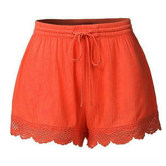 Kinrui Womens Plus Size Summer Shorts Elastic Waist Lace Trim Shorts Drawstring Wide Leg Boho Shorts Pink XXL