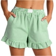 thumbnail image 1 of Kinrui Womens Ruffle Boxer Shorts Striped Pajama Shorts Summer Casual Beach Bottoms Pockets Green 2XL, 1 of 5
