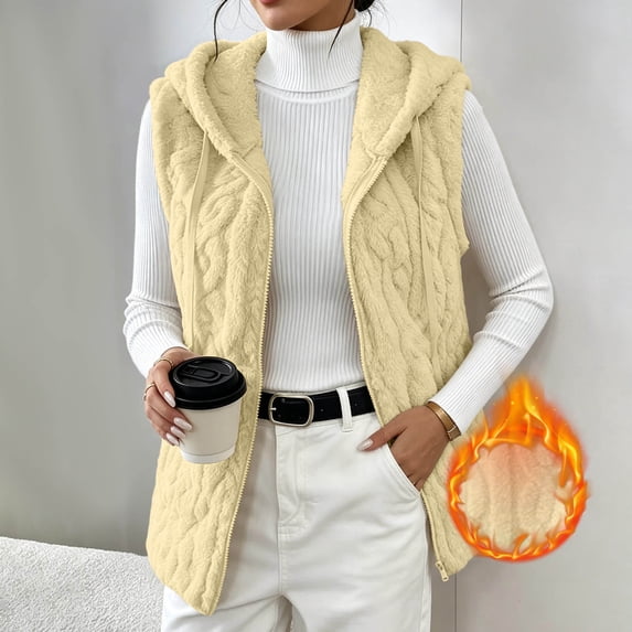 Kinrui Womens Sherpa Vest Textured Open Front Knit Flannel Vest Jackets Lightweight Outerwear with Pocket Yellow M