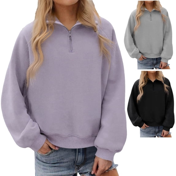 Kinrui Womens Sweatshirts Half Zip Pullover Fleece Quarter Zipper Hoodies Oversized Long Sleeve Loose Collared Jumper Tops Gray,L